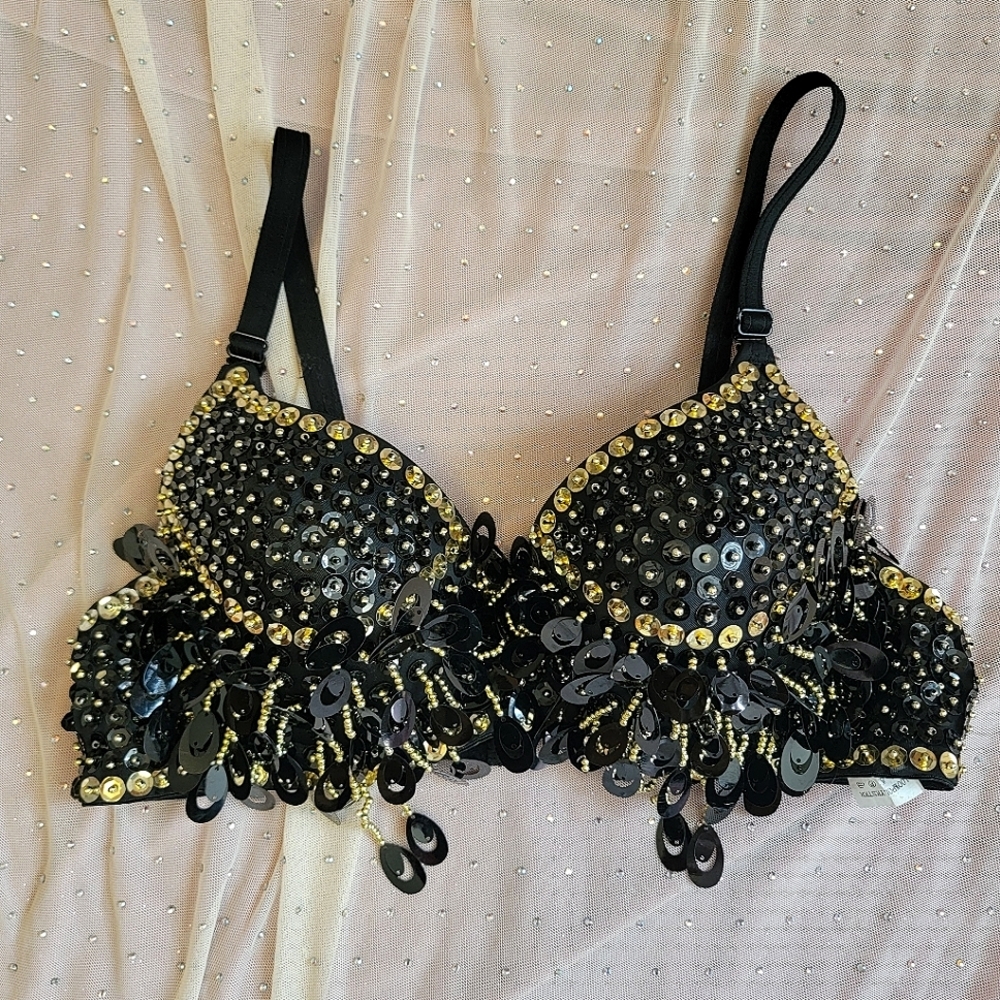 Bedazzled Gold and Black Festival Bra/Belly Dance Bra/Pretty Bra